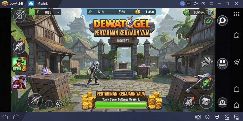 Gameplay seru DEWATOGEL yang menampilkan pertahanan menara melawan serangan musuh.