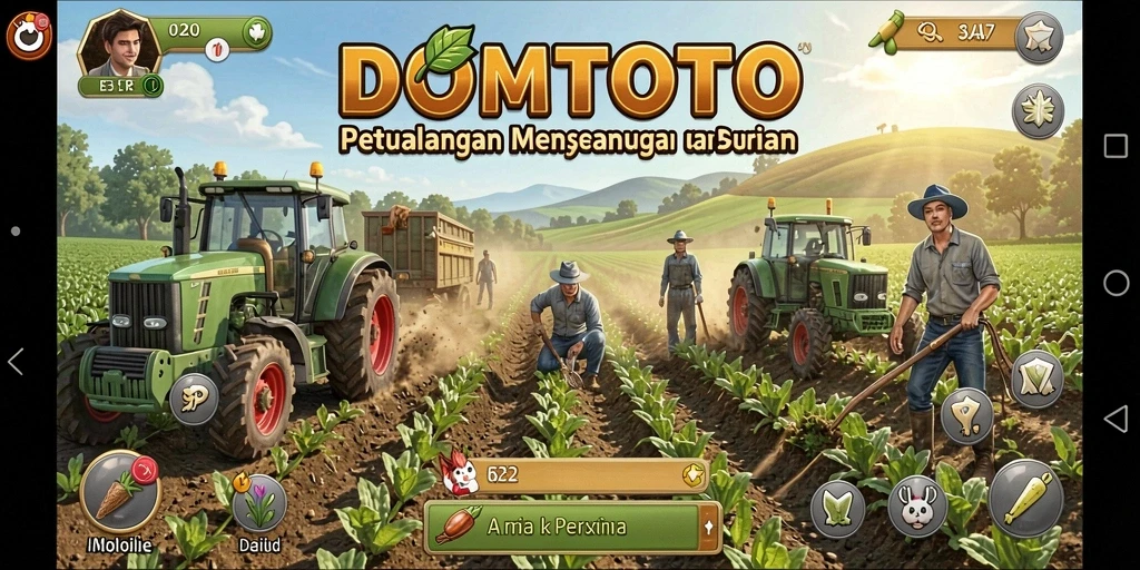 Tampilan menarik dari gameplay DOMTOTO yang menampilkan aktivitas bertani.