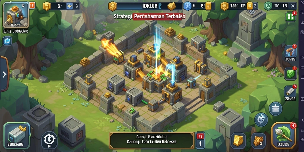 Tampilan mendebarkan dari gameplay Tower Defense IDKLUB.